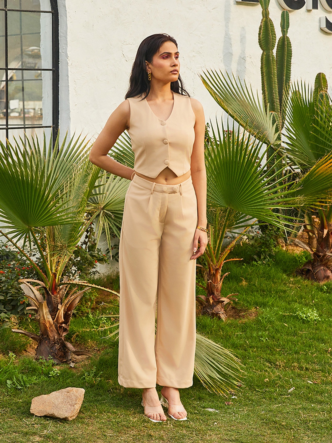 

CHARAAVI Sleeveless Waistcoat With Trouser, Tan