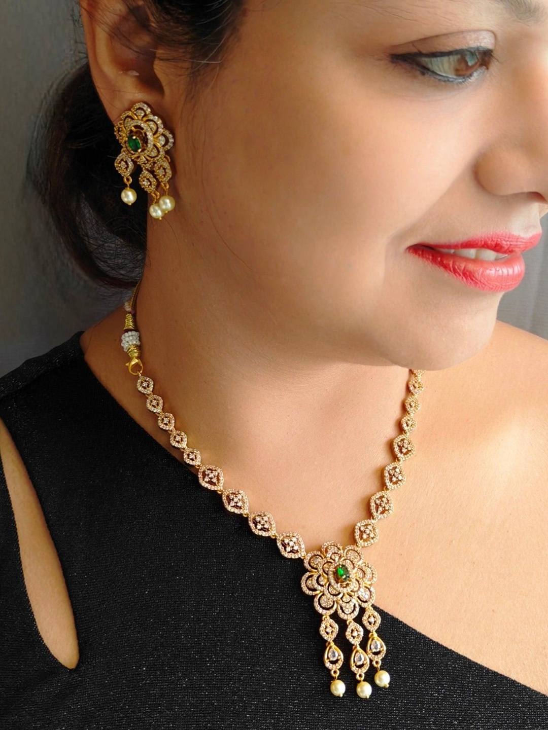 

GRIIHAM Sayara Collection Gold-Plated Cubic Zirconia Studded Jewellery Set