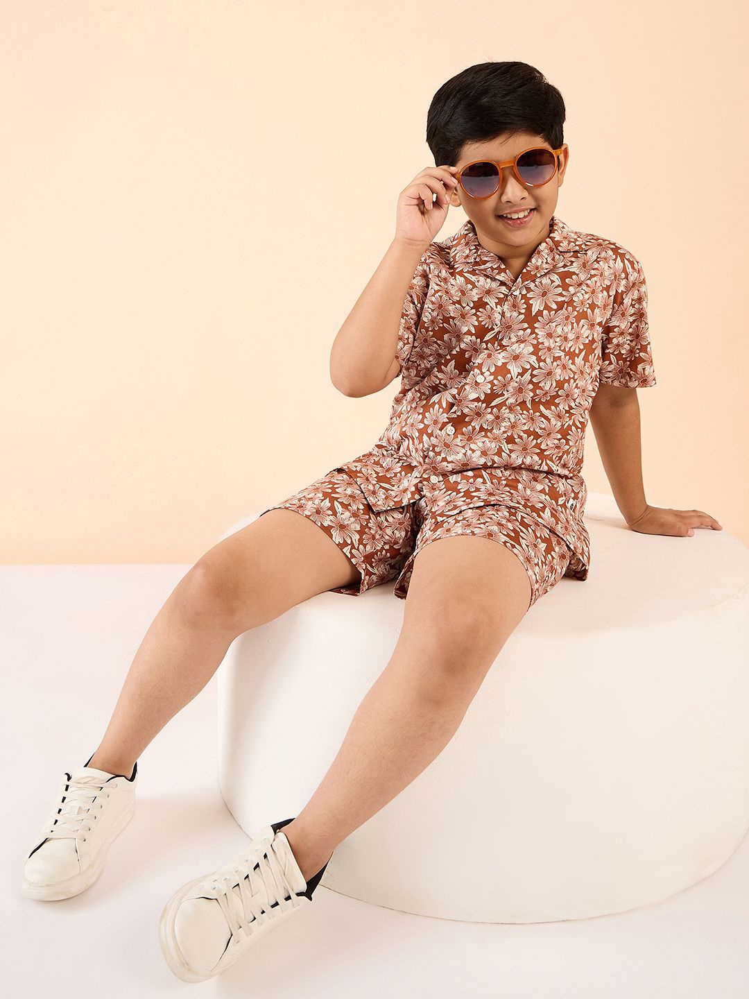 

Stylo Bug Boys Printed Short Sleeves Shirt with Shorts, Brown