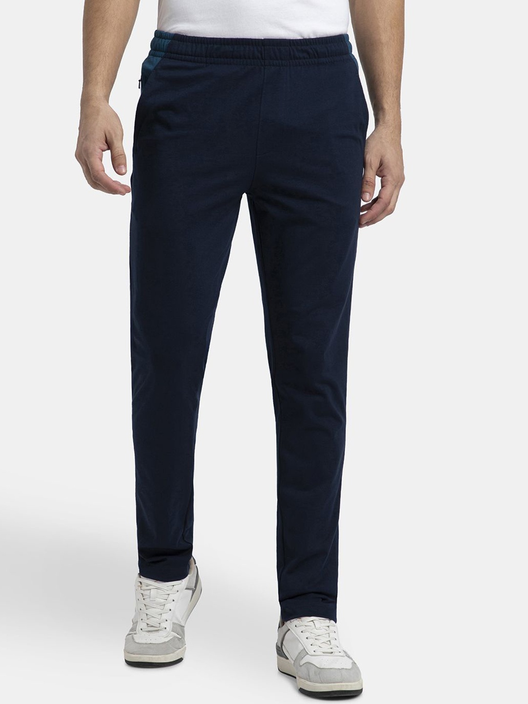 

Jockey Combed Cotton Rich Slim Fit Trackpant with Zipper Media Pocket-AM75, Navy blue