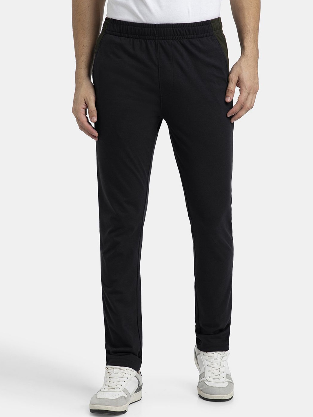 

Jockey Combed Cotton Rich Slim Fit Trackpant with Zipper Media Pocket-AM75, Black