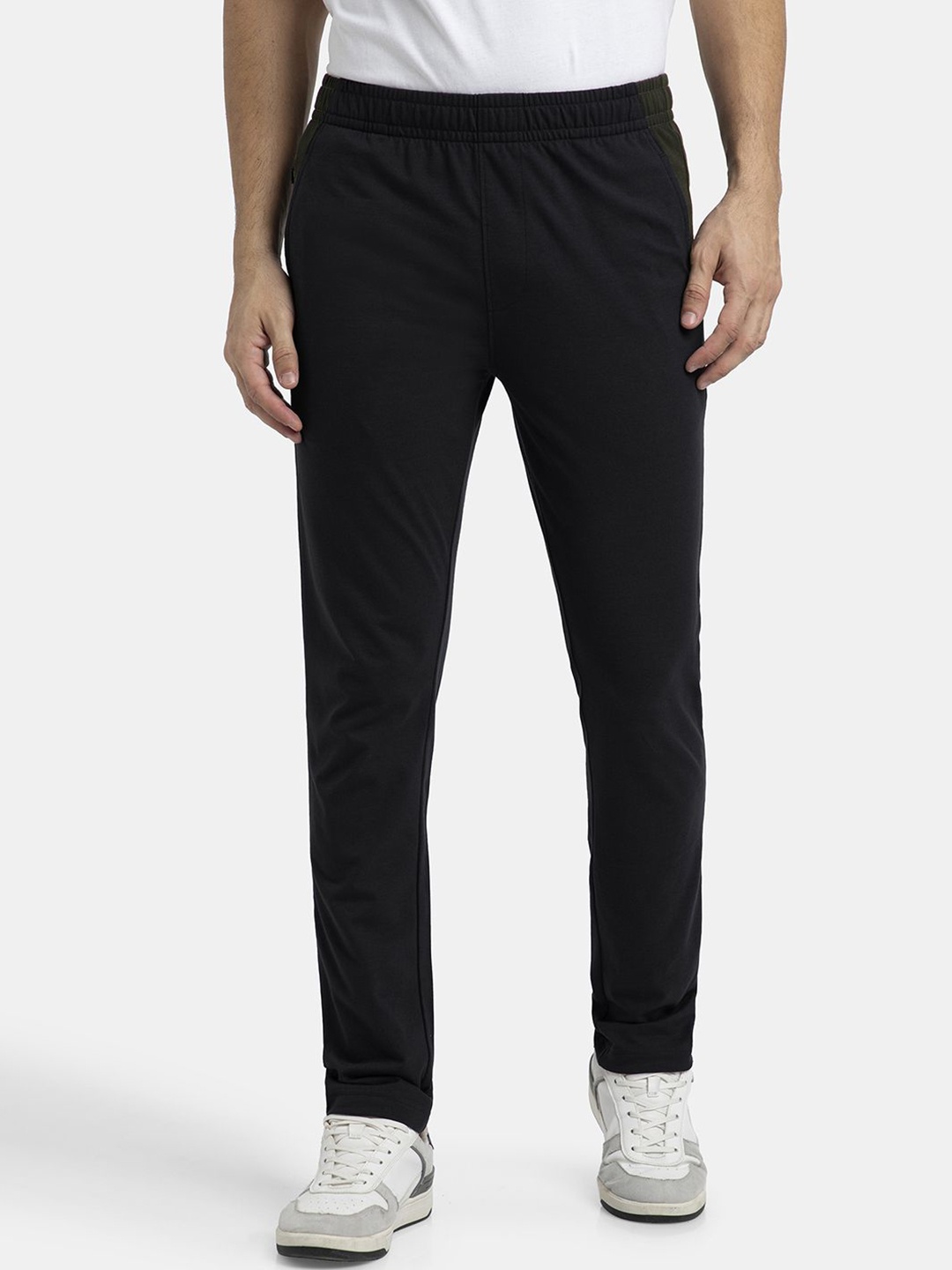 

Jockey Combed Cotton Rich Slim Fit Trackpant with Zipper Media Pocket-AM75, Black