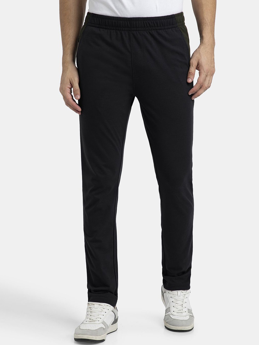 

Jockey Combed Cotton Rich Slim Fit Trackpant with Zipper Media Pocket-AM75, Black