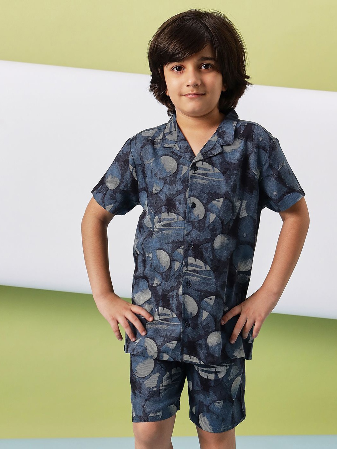 

Stylo Bug Boys Printed Short Sleeves Shirt with Shorts, Blue
