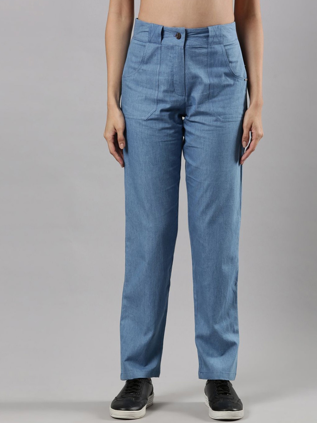 

Femmora Women Relaxed Flat-Front High-Rise Trousers, Blue