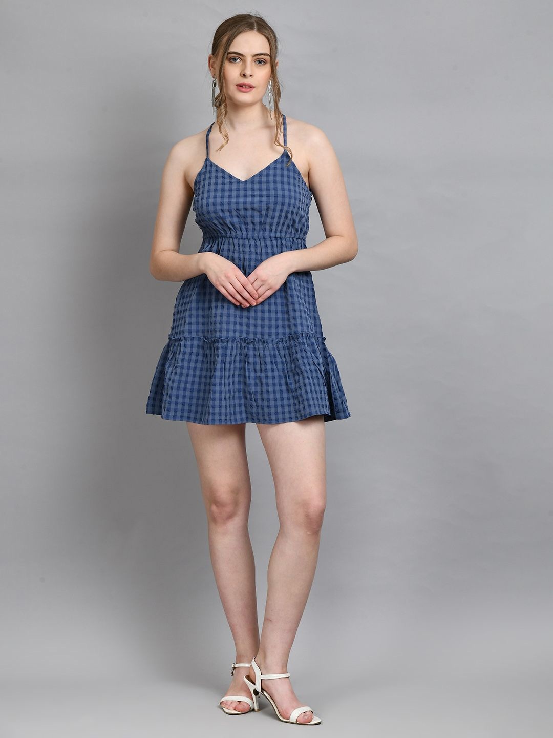 

PRETTY LOVING THING Women Checked A-Line Mini Dress, Blue