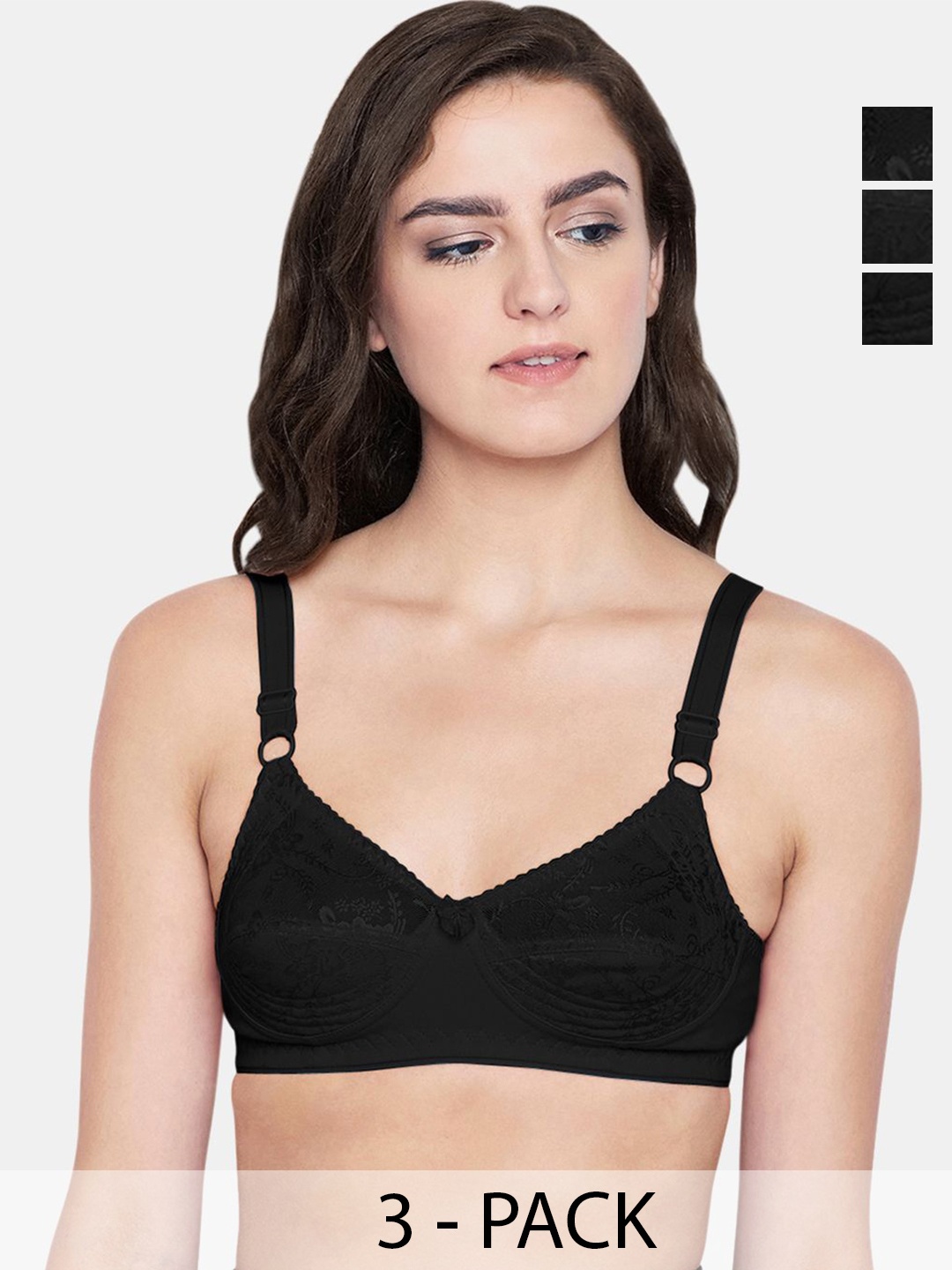 

Bodycare Pack of 3 Full Coverage Cotton Lightly Padded Everyday Bra, Black