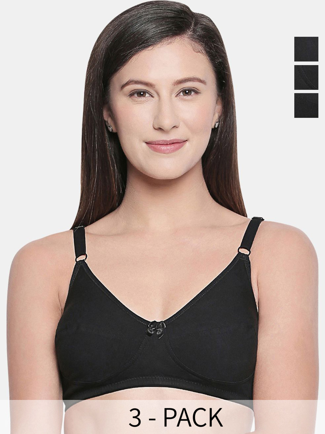 

Bodycare Pack of 3 Cotton Non Padded Non wired Perfect coverage Bra FK-6595B(D), Black