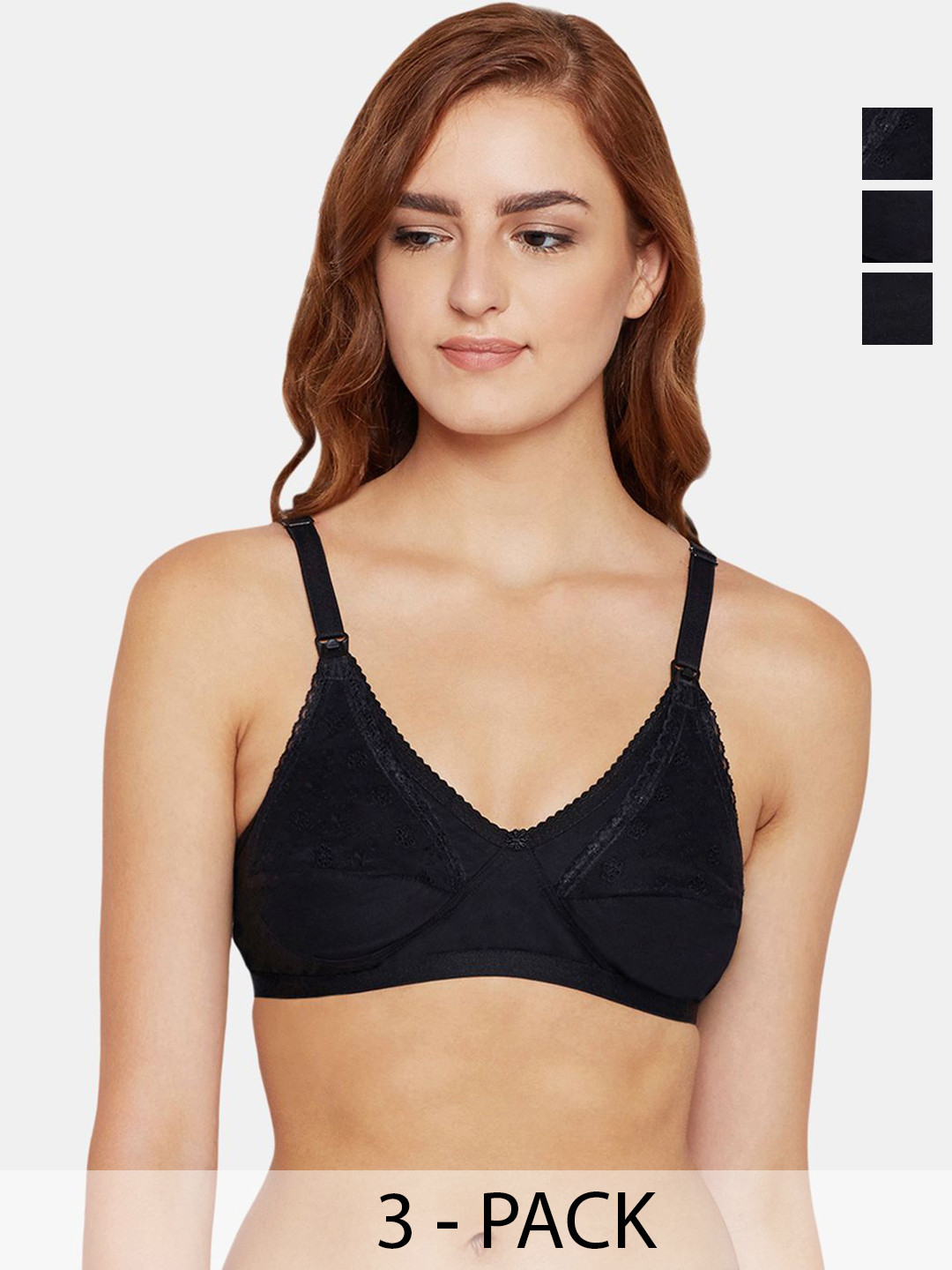 

Bodycare Pack of 3 Full Coverage Cut and Sew Anti Bacterial Non Padded Feeding Bra, Black