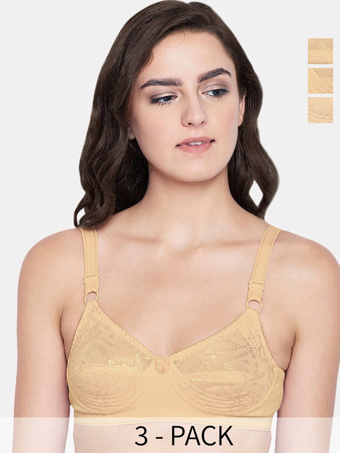 

Bodycare Pack Of 3 Full Coverage Cotton Everyday Bra, Beige
