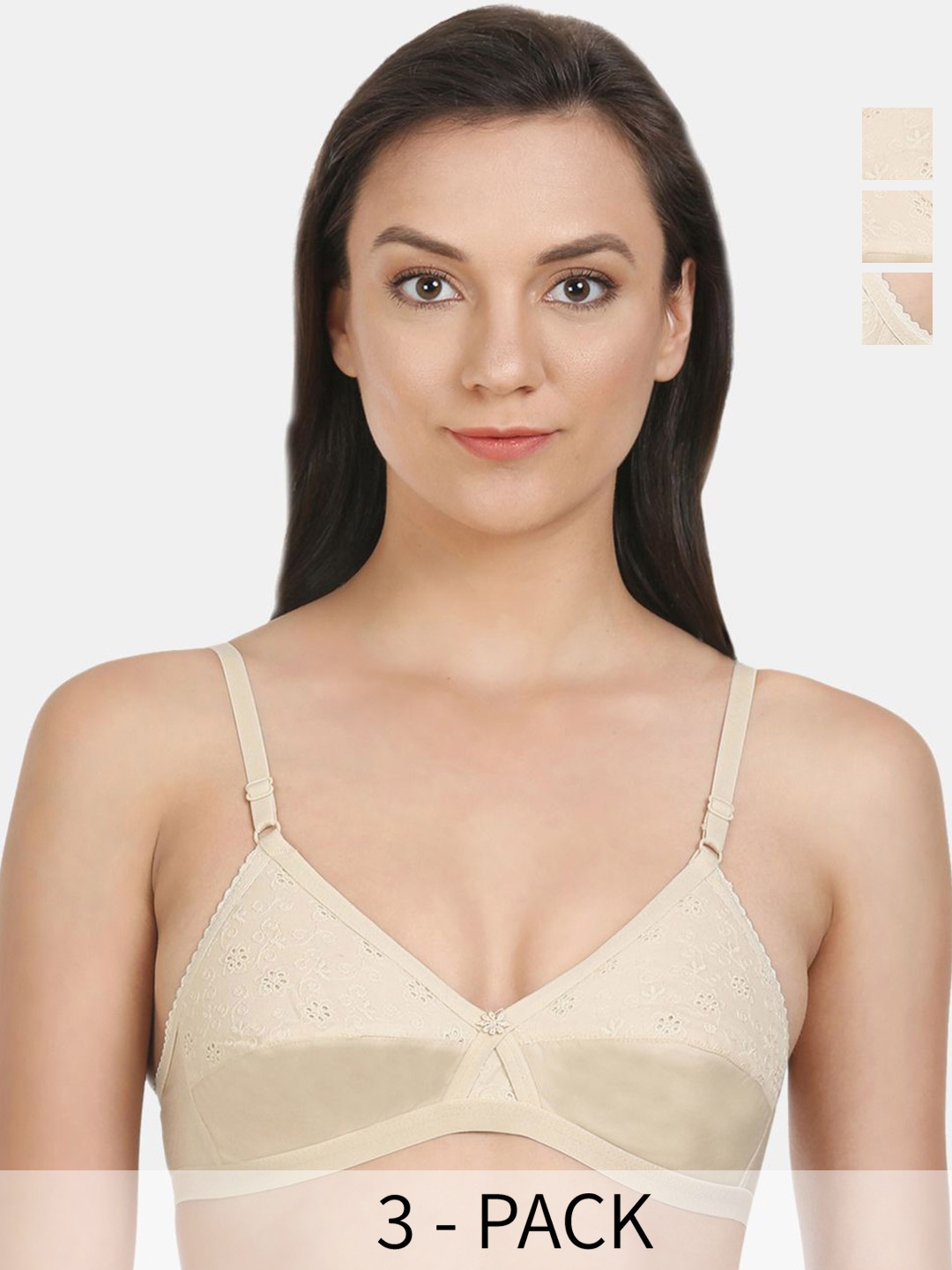 

Bodycare Pack of 3 Floral Full Coverage Heavily Padded Bra, Beige