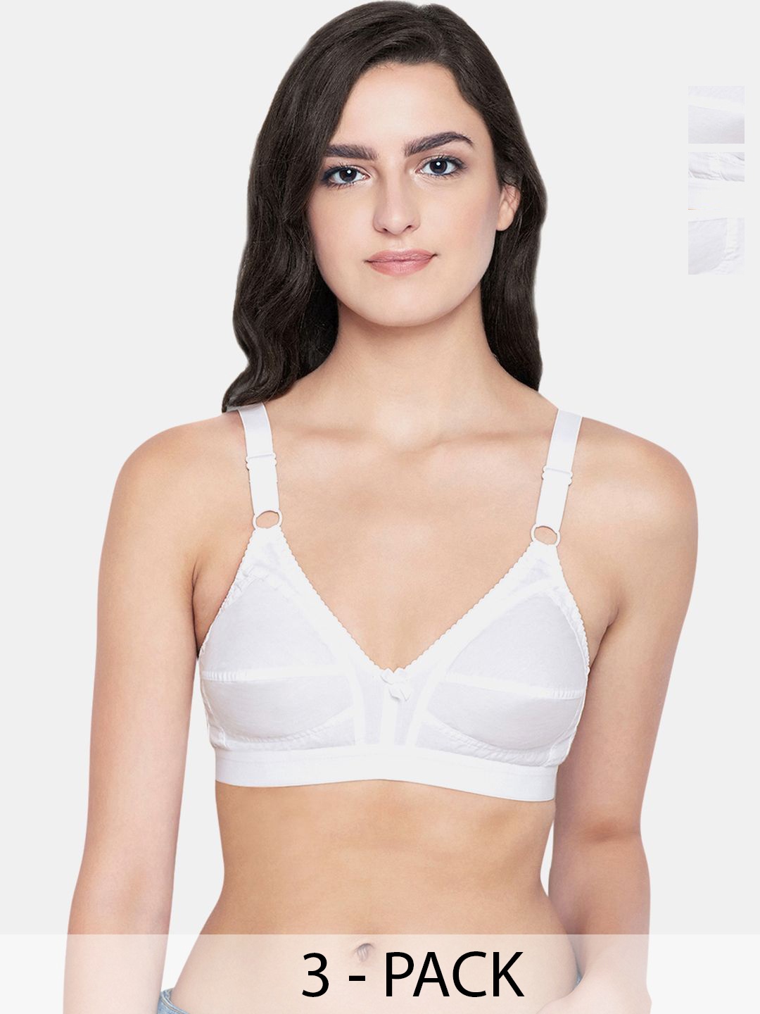 

Bodycare Pack of 3 Cotton Non Padded Non wired Regular Bra, White