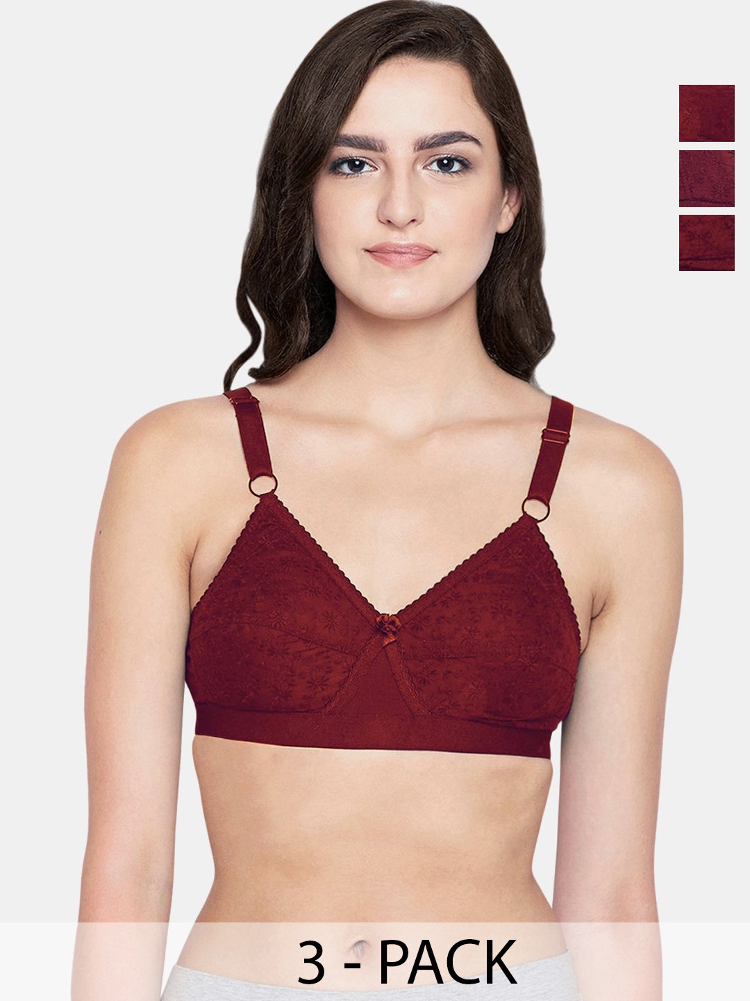 

Bodycare Floral Bra Full Coverage Lightly Padded T-Shirt Bra Pack of 3, Maroon