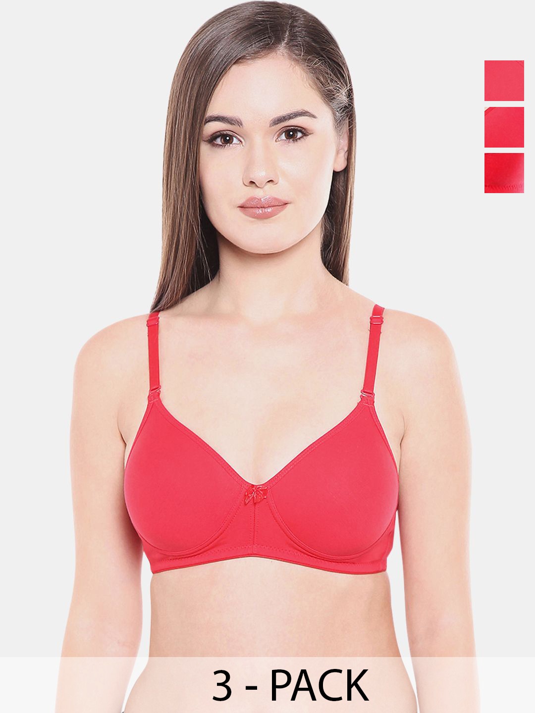

Bodycare Pack of 3 Full Coverage Lightly Padded Everyday Bra, Red