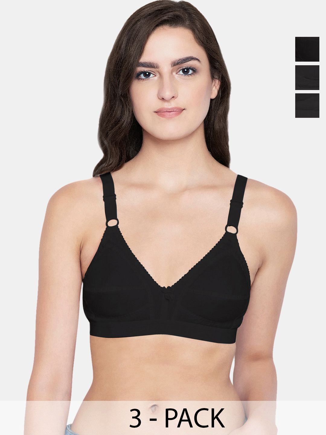 

Bodycare Women Solid 3 Pcs Non Padded Non wired Cotton Full Coverage Everyday Bra, Black