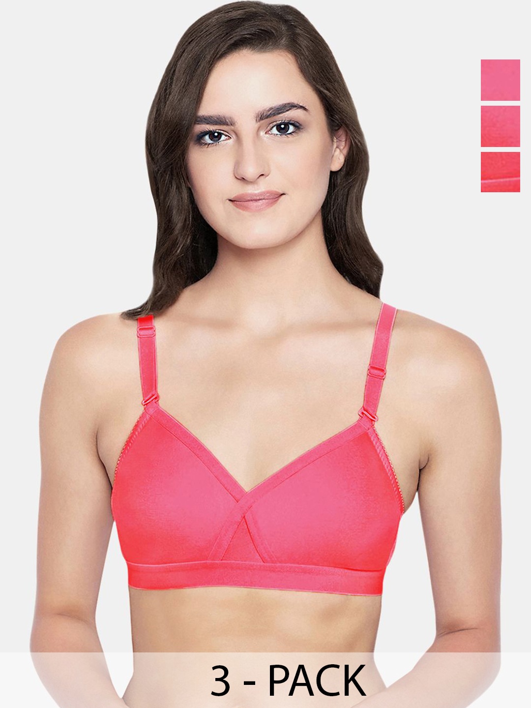 

Bodycare Pack of 3 Cotton Non Padded Non wired Seamless Bra, Coral