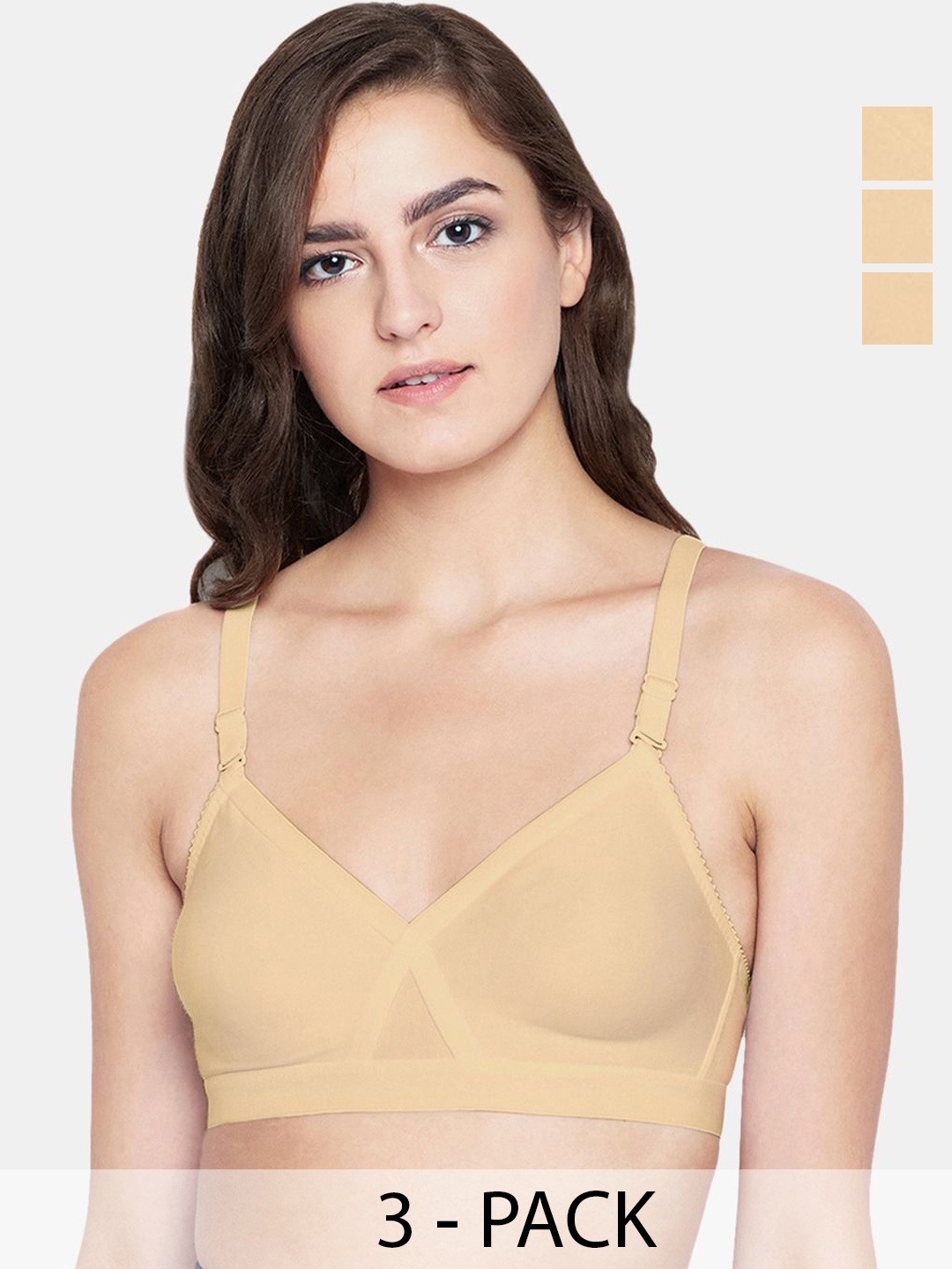 

Bodycare Pack Of 3 Full Coverage Seamless Anti Bacterial Non Padded Bra, Beige