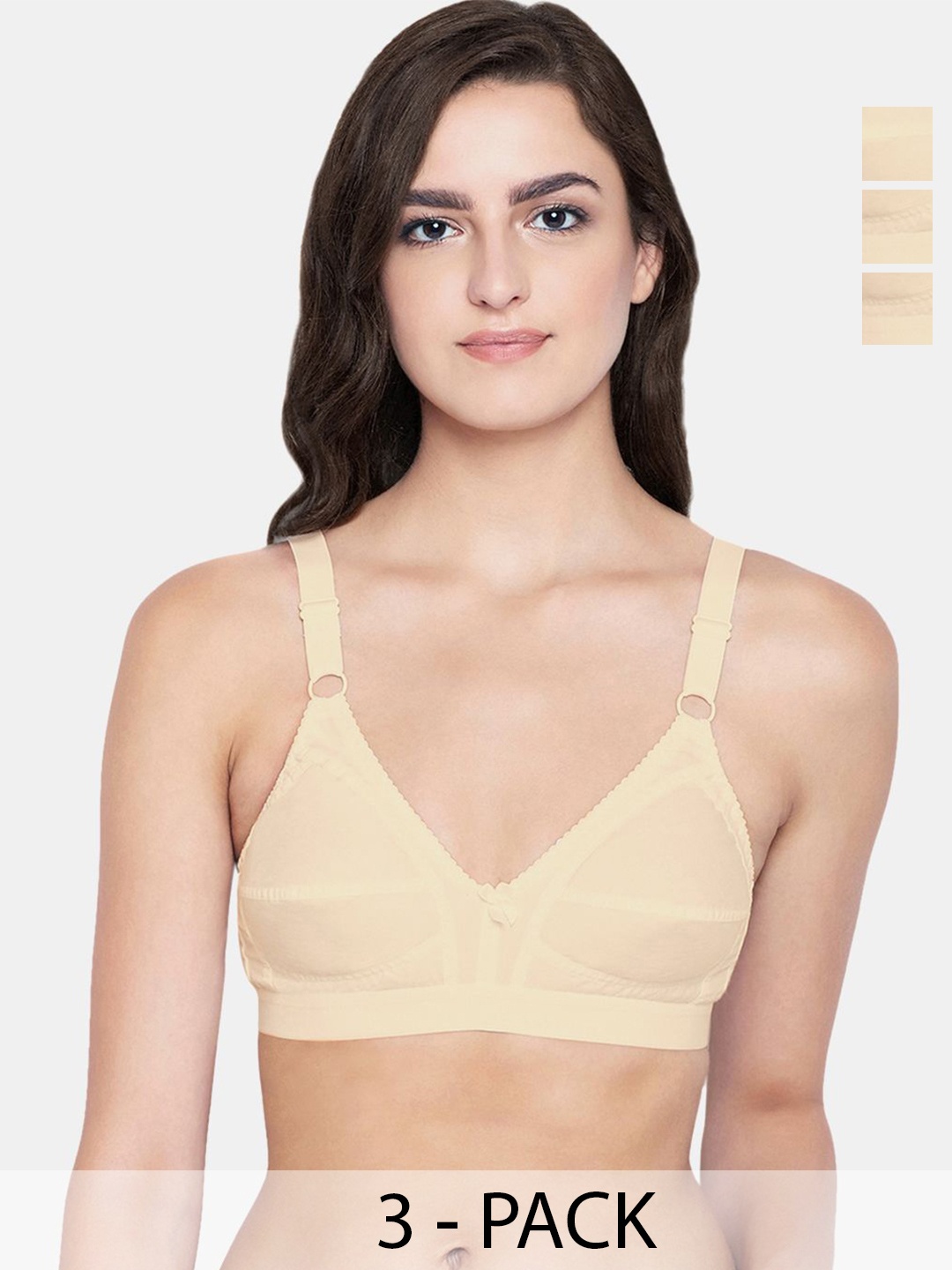 

Bodycare Women Solid 3Pcs Non Padded Non wired Full Coverage Bra, Beige