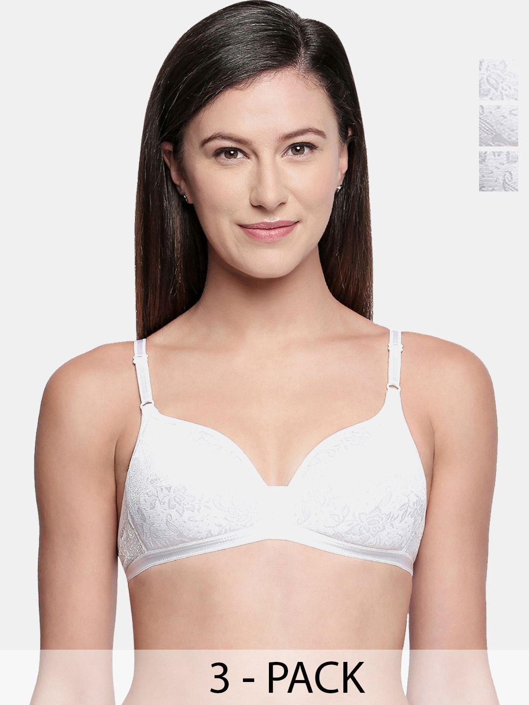 

Bodycare Pack Of 3 Full Coverage Cotton Lightly Padded T-shirt Bra, White