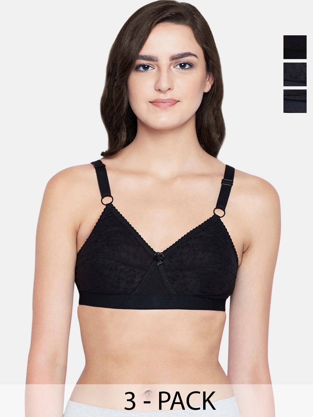 

Bodycare Pack of 3 Full Coverage Lightly Padded Cotton T-shirt Bra, Black