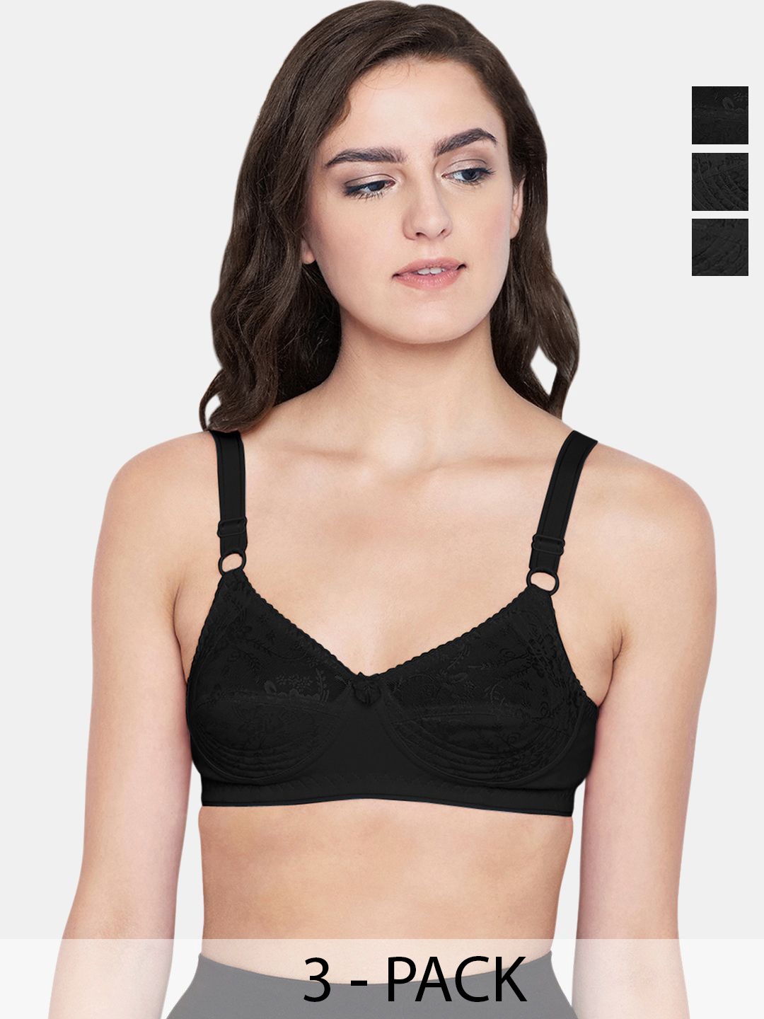 

Bodycare Non Padded Full Coverage Bra Pack of 3, Black