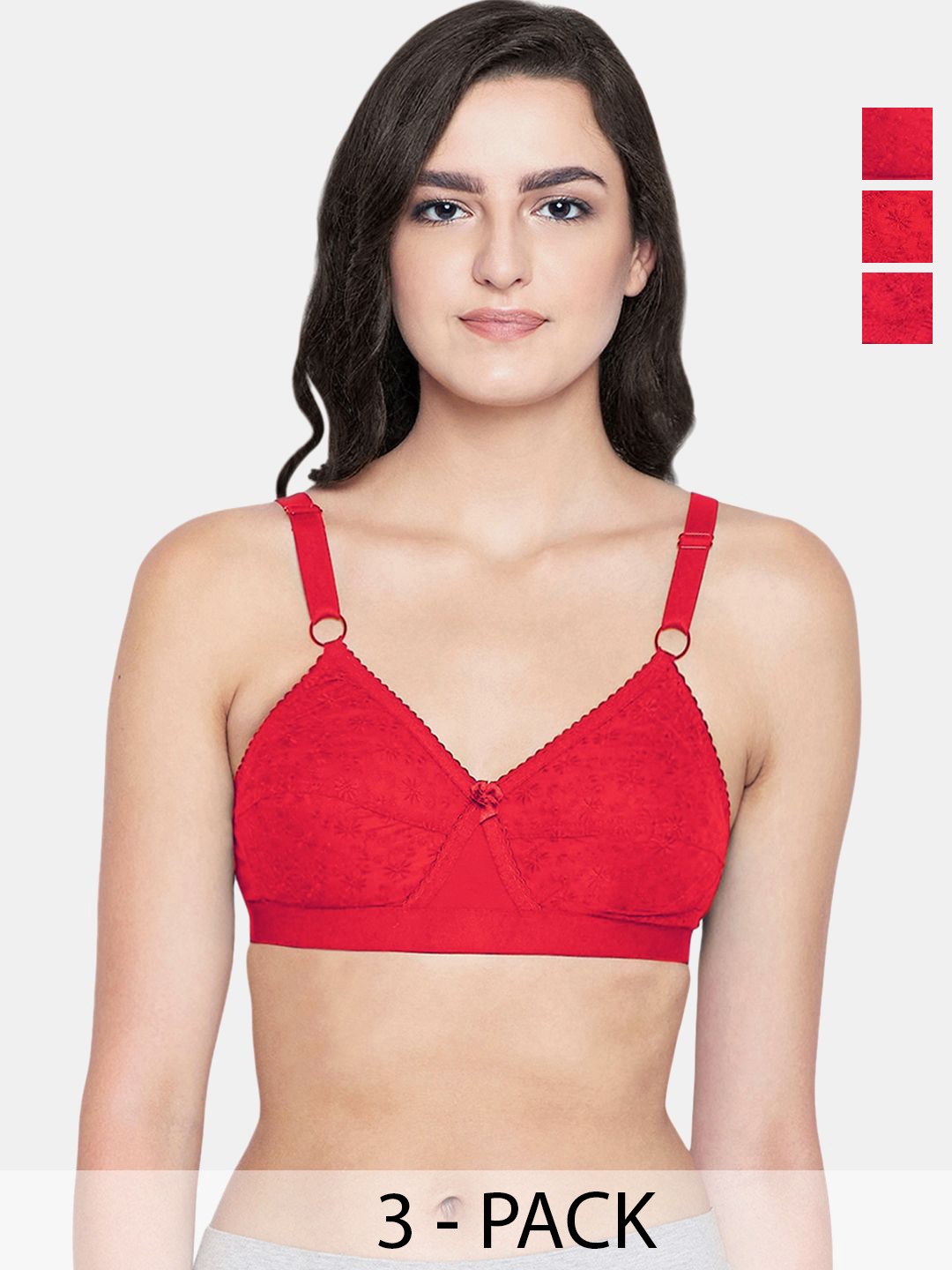 

Bodycare Pack of 3 Full Coverage Cotton Lightly Padded Everyday Bra, Red