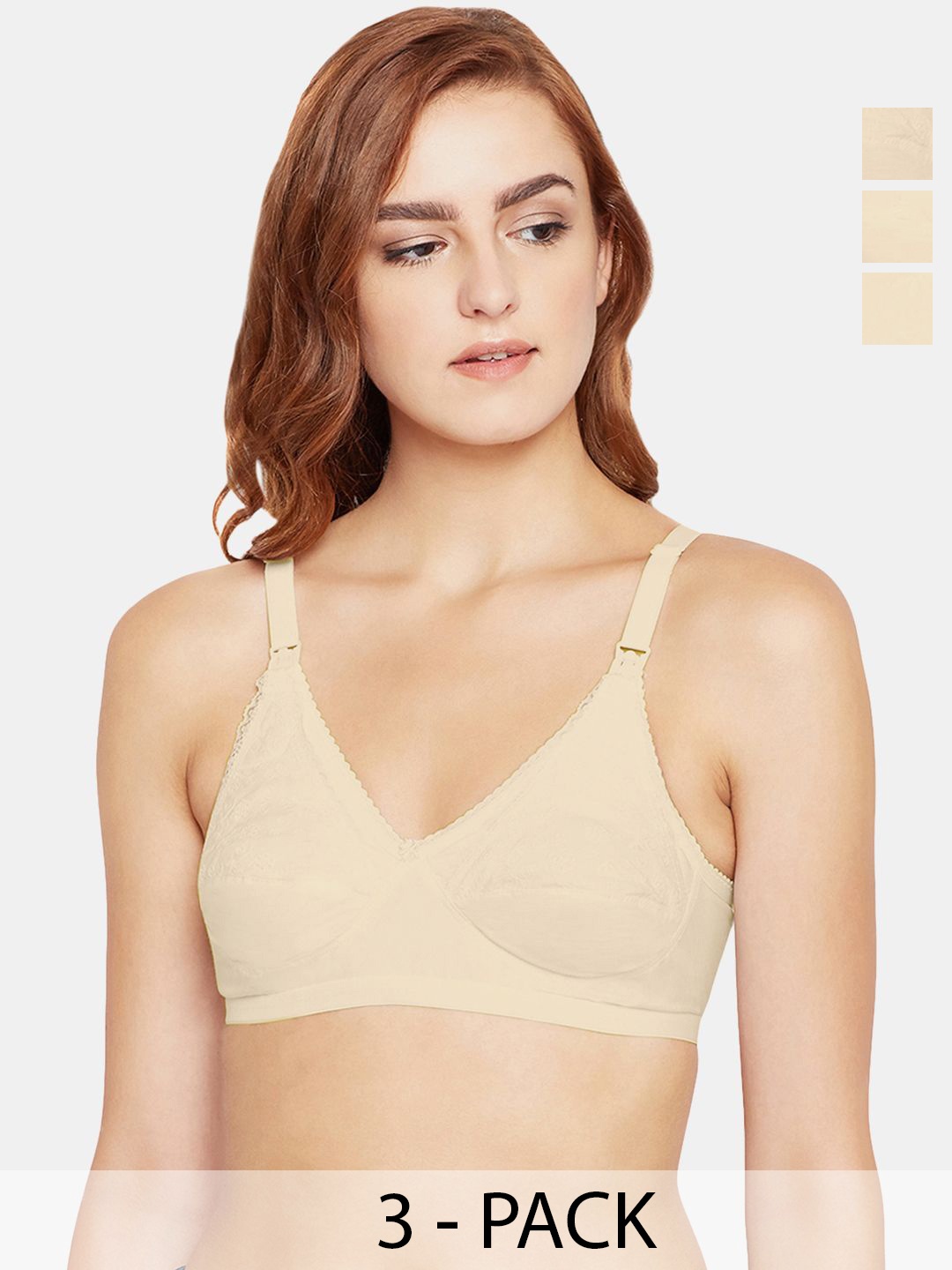 

Bodycare Pack of 3 Cotton Non Padded Non wired Feeding Bra, Beige