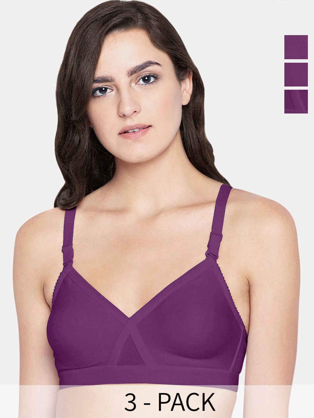 

Bodycare Women Solid Non Padded Non Wired 3 Pcs Cotton Everyday Bra, Purple