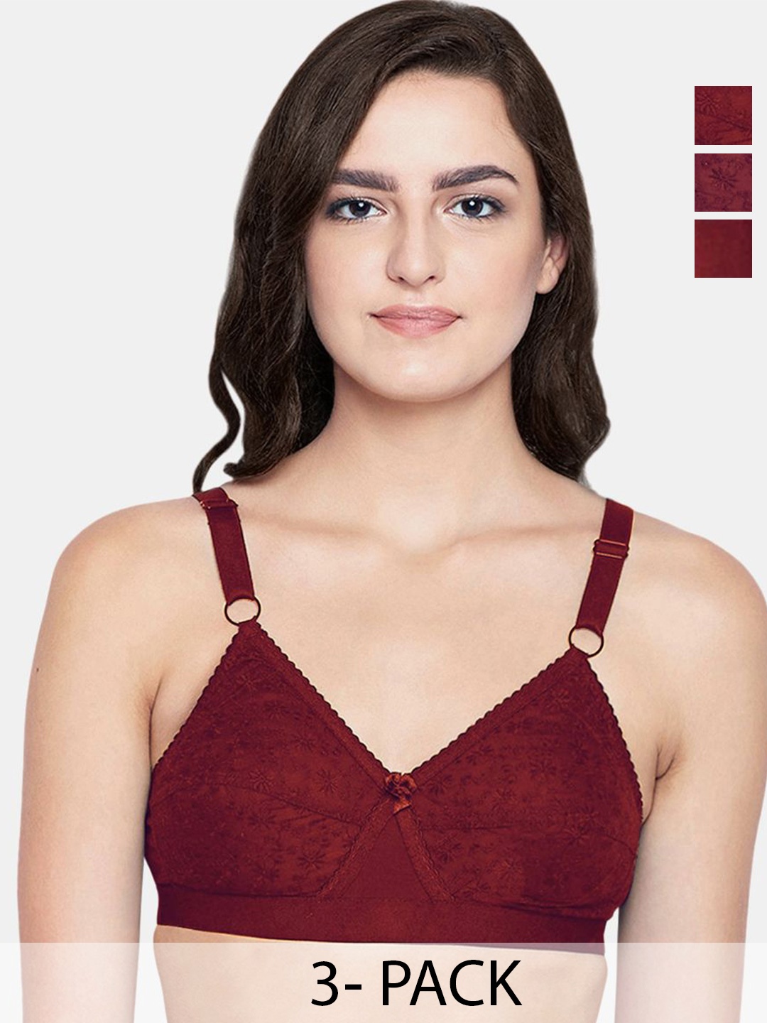 

Bodycare Women Pack of 3 Lightly Padded Full Coverage Bra, Maroon