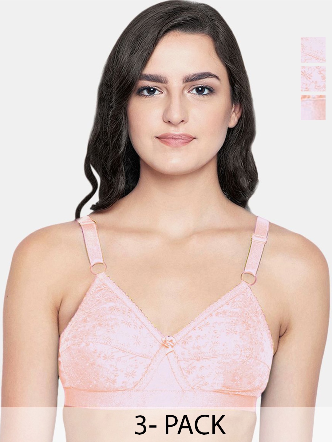 

Bodycare Pack Of 3 Full Coverage Cotton Lightly Padded T-shirt Bra, Pink