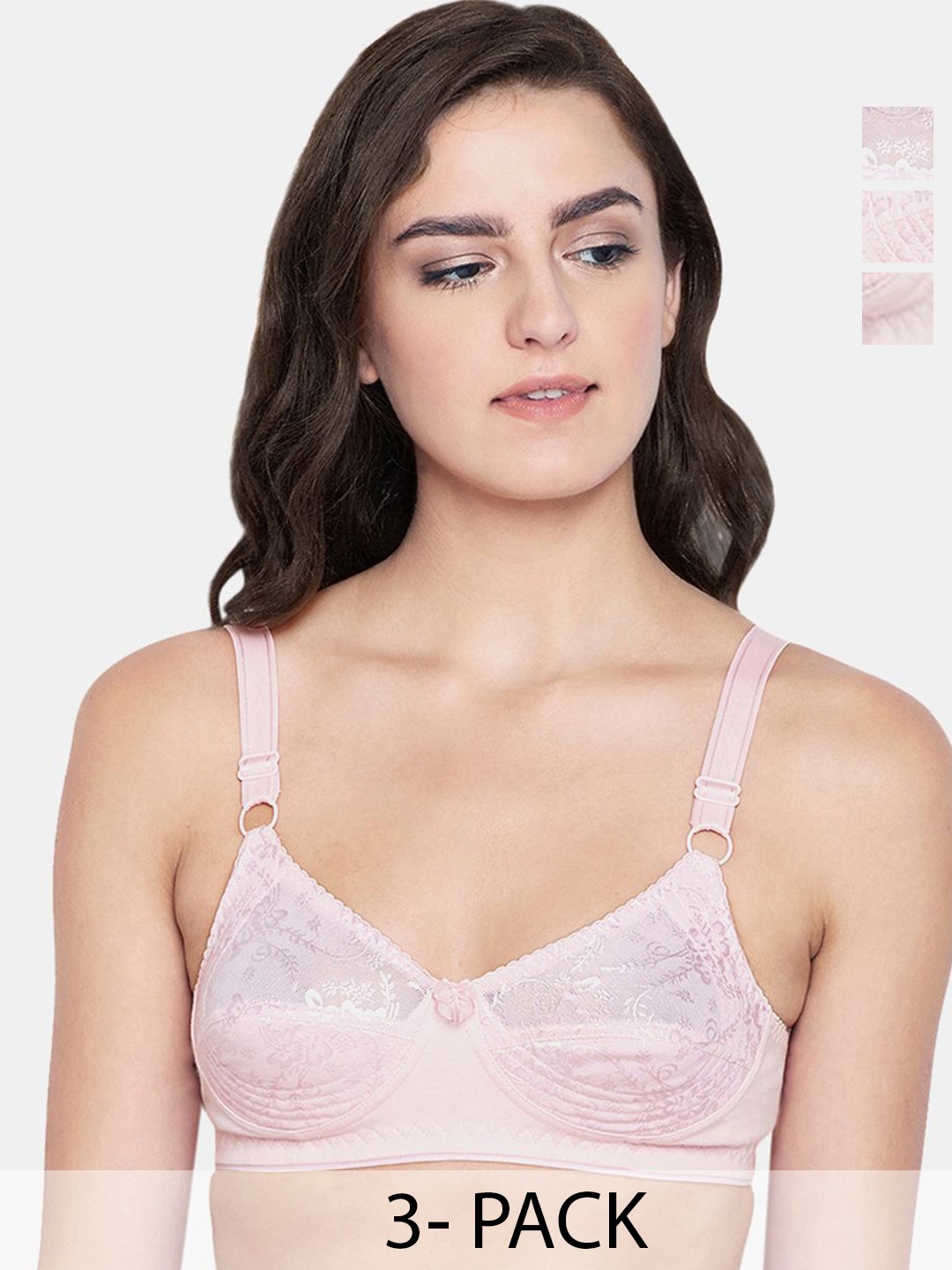 

Bodycare Floral Full Coverage Non Padded T-Shirt Bra Pack of 3, Pink