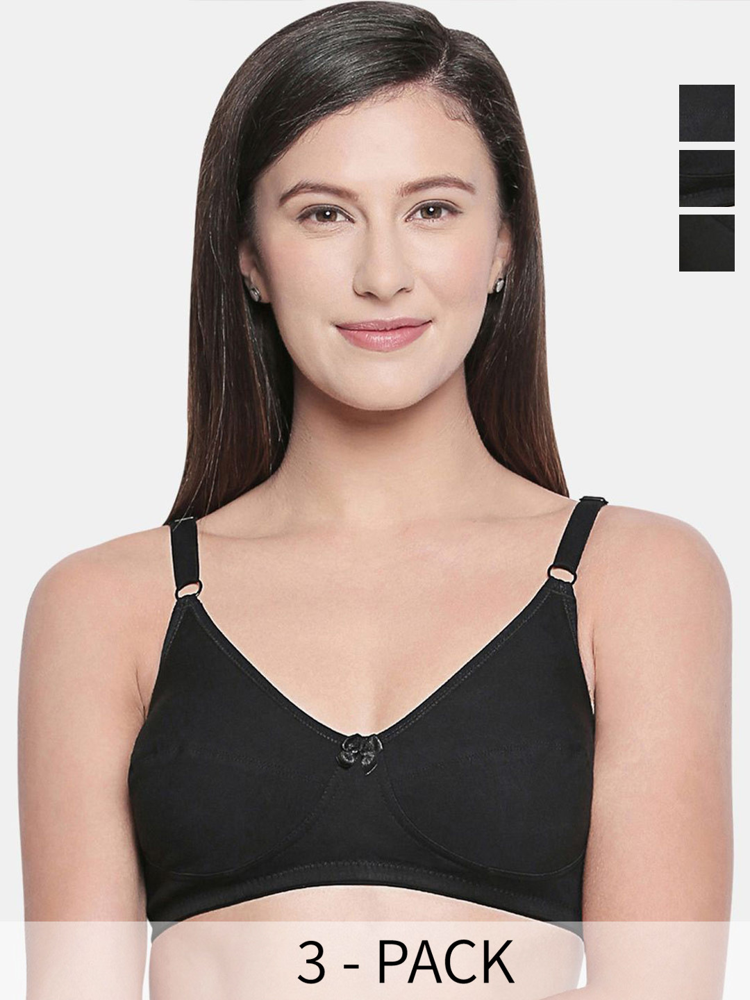 

Bodycare Pack Of 3 Full Coverage Cut and Sew Anti Bacterial Non Padded Bra, Black
