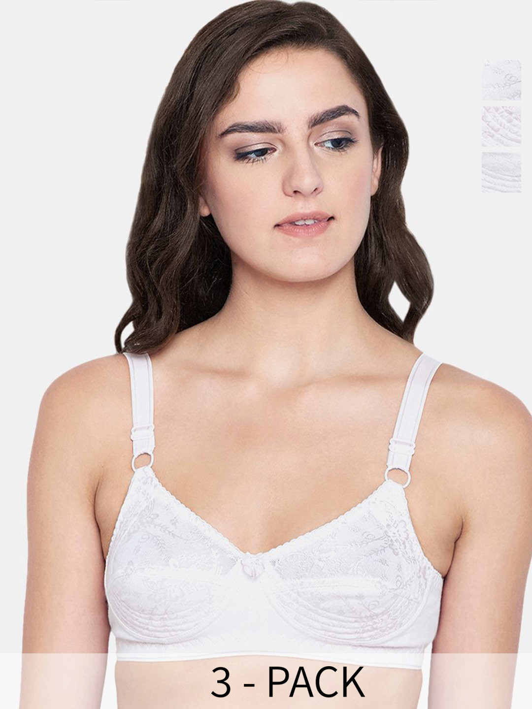 

Bodycare Women Self Design Non Wired Full Coverage 3 Pcs Cotton Non Padded Bra, White