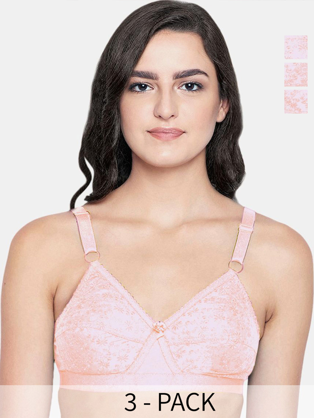

Bodycare Pack Of 3 Full Coverage Cotton Lightly Padded T-shirt Bra, Pink
