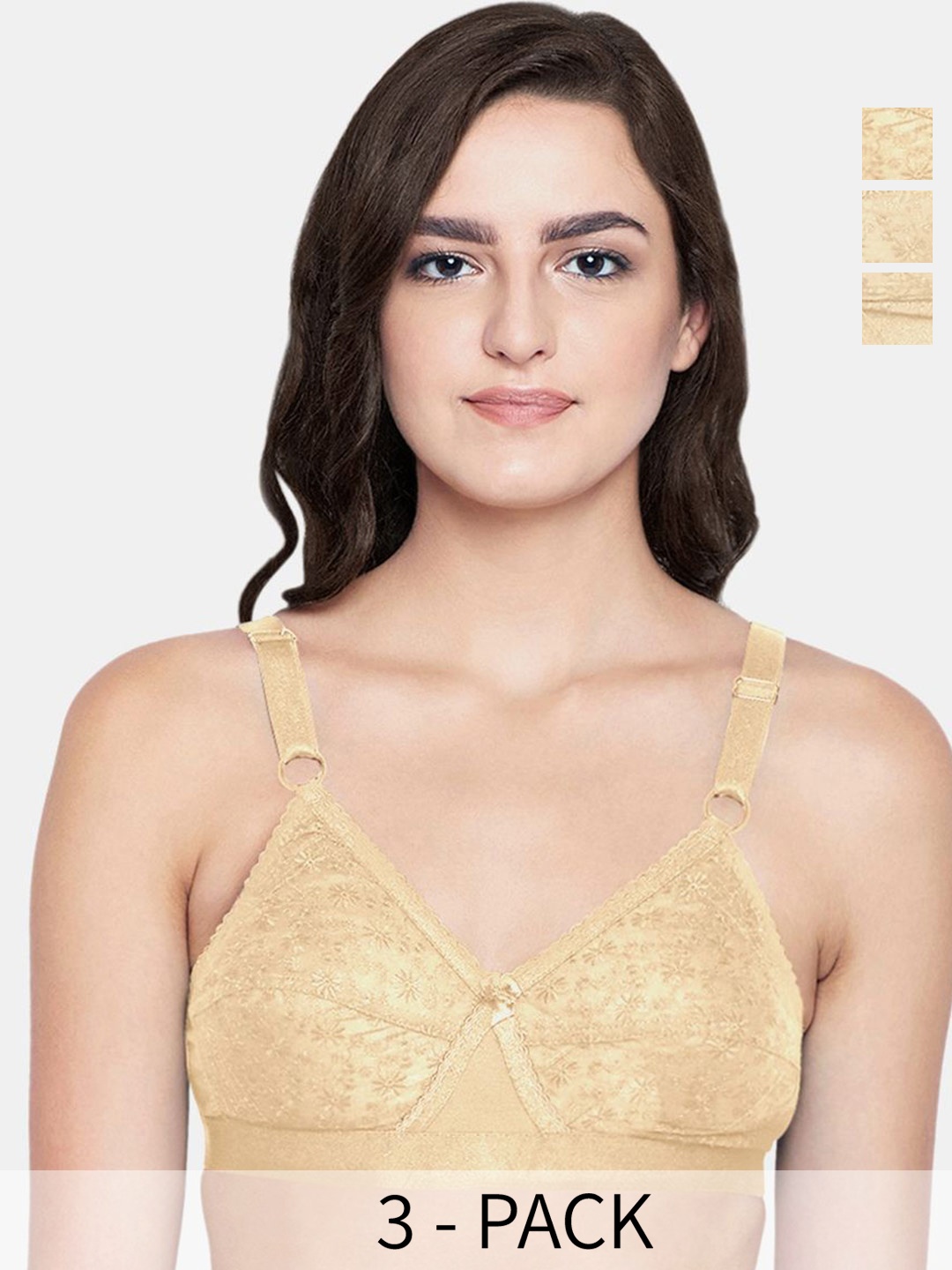 

Bodycare Pack of 3 Full Coverage Cotton Lightly Padded Everyday Bra, Beige