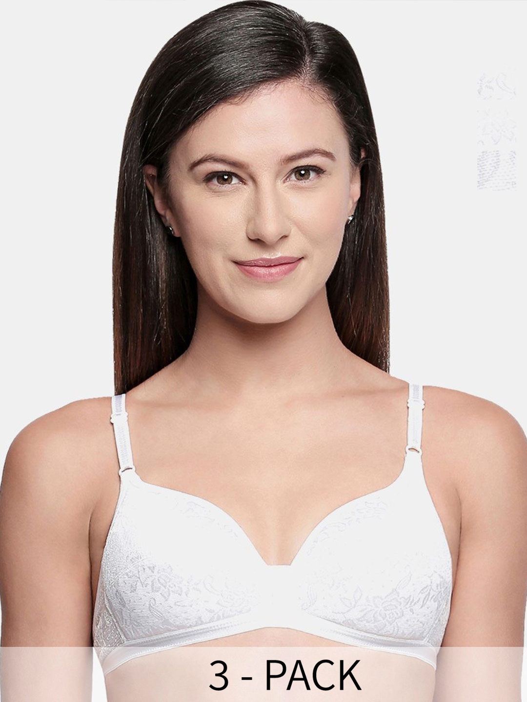 

Bodycare Pack of 3 Medium Coverage Cotton Lightly Padded Push-Up Bra, White
