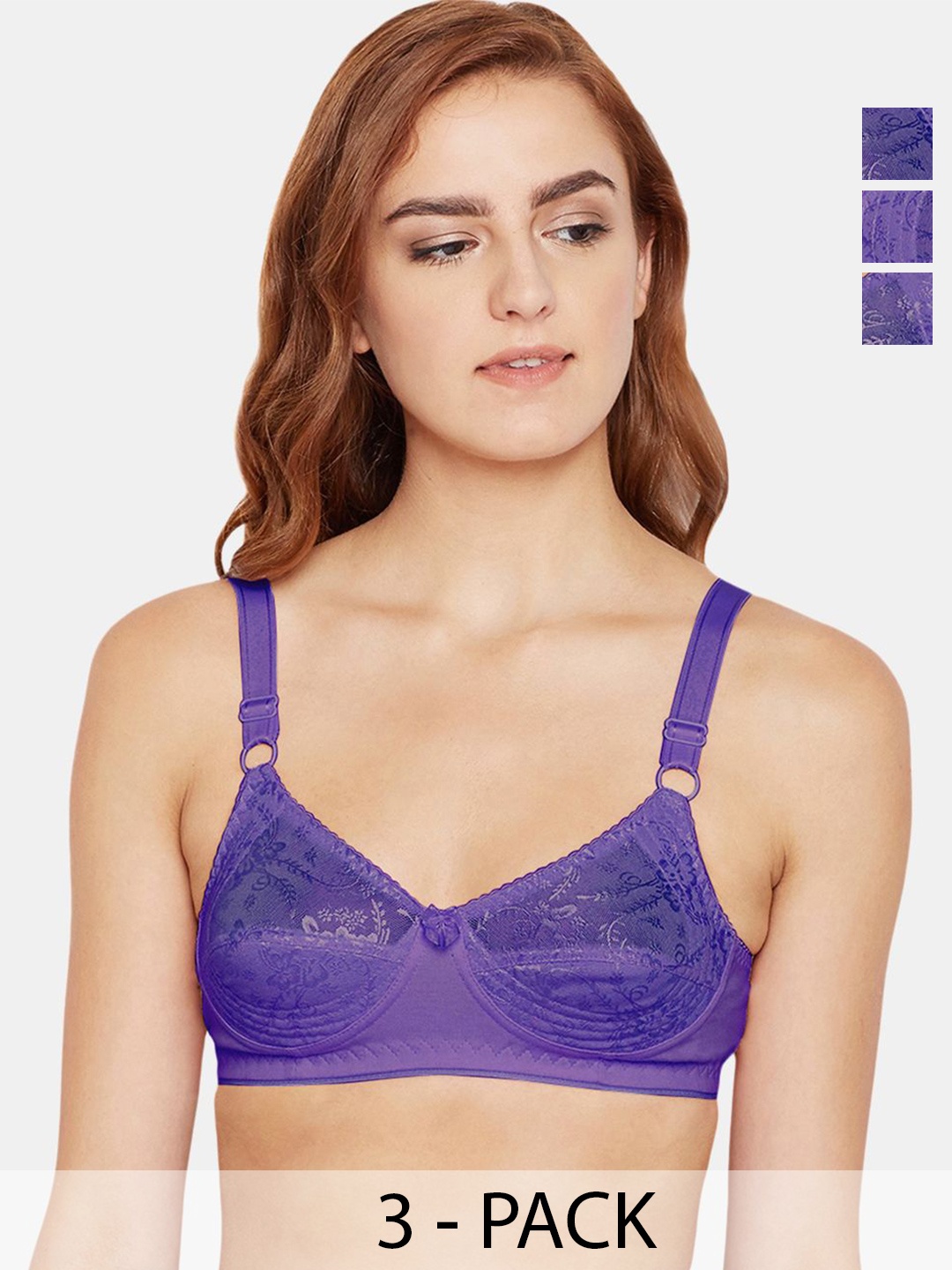 

Bodycare Pack of 3 Floral Full Coverage Bra, Purple
