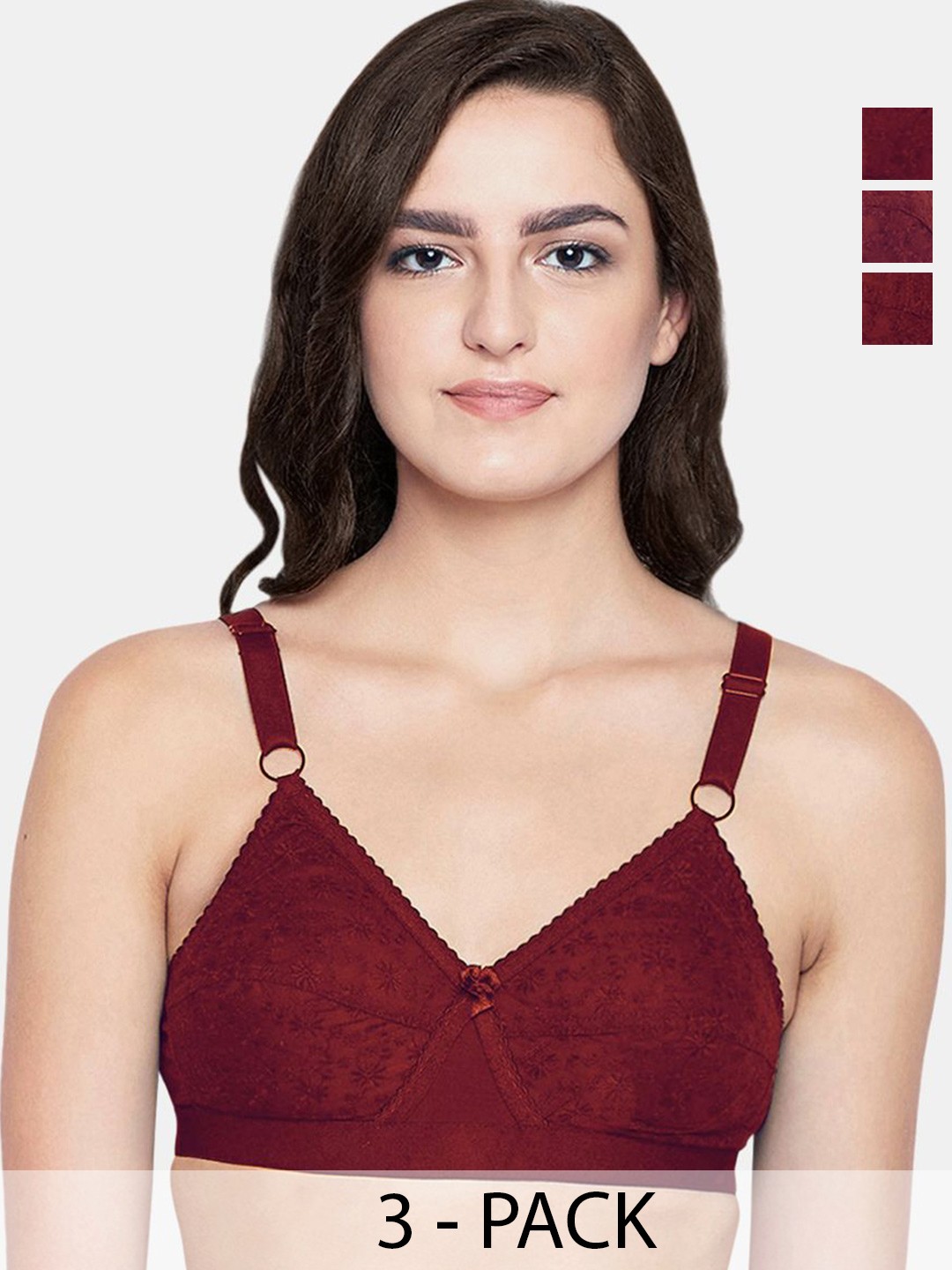

Bodycare Women Pack of 3 Bra Full Coverage Lightly Padded, Maroon