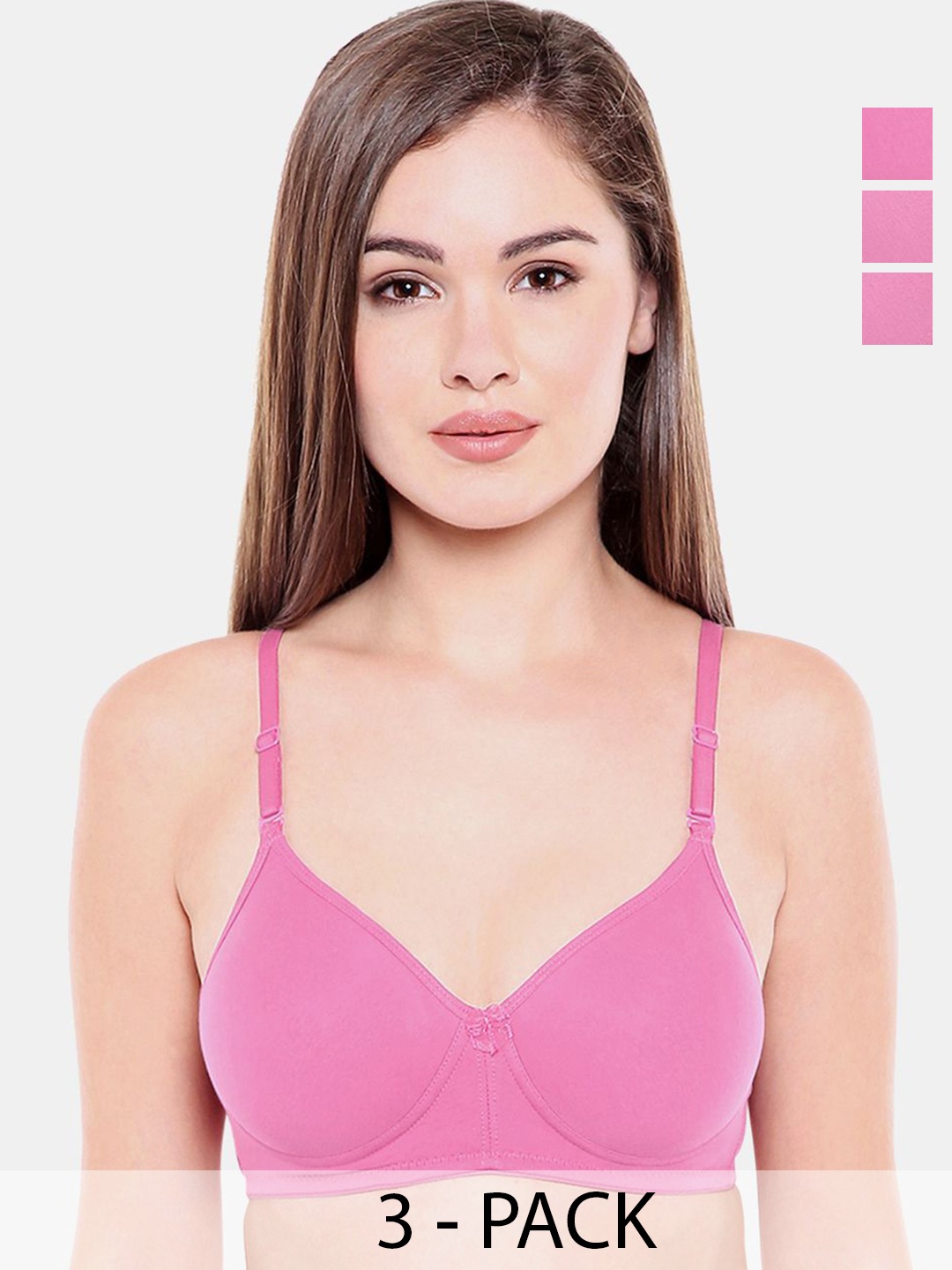 

Bodycare Pack of 3 Full Coverage Seamless Anti Bacterial Lightly Padded Bra, Pink