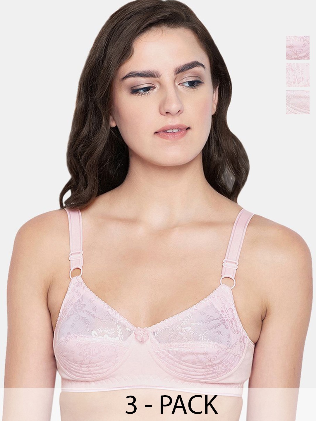 

Bodycare Pack of 3 Cotton Non Padded Non wired Regular Bra, Pink