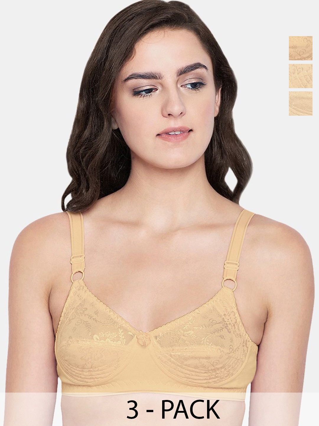 

Bodycare Women Pack Of 3 Non Padded Non-Wired Full Coverage Bra, Beige