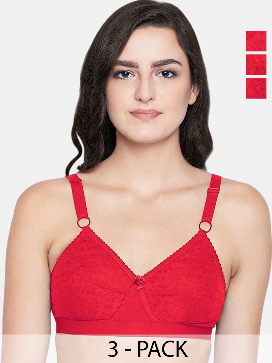 

Bodycare Floral Full Coverage Lightly Padded T-Shirt Bra Pack of 3, Red