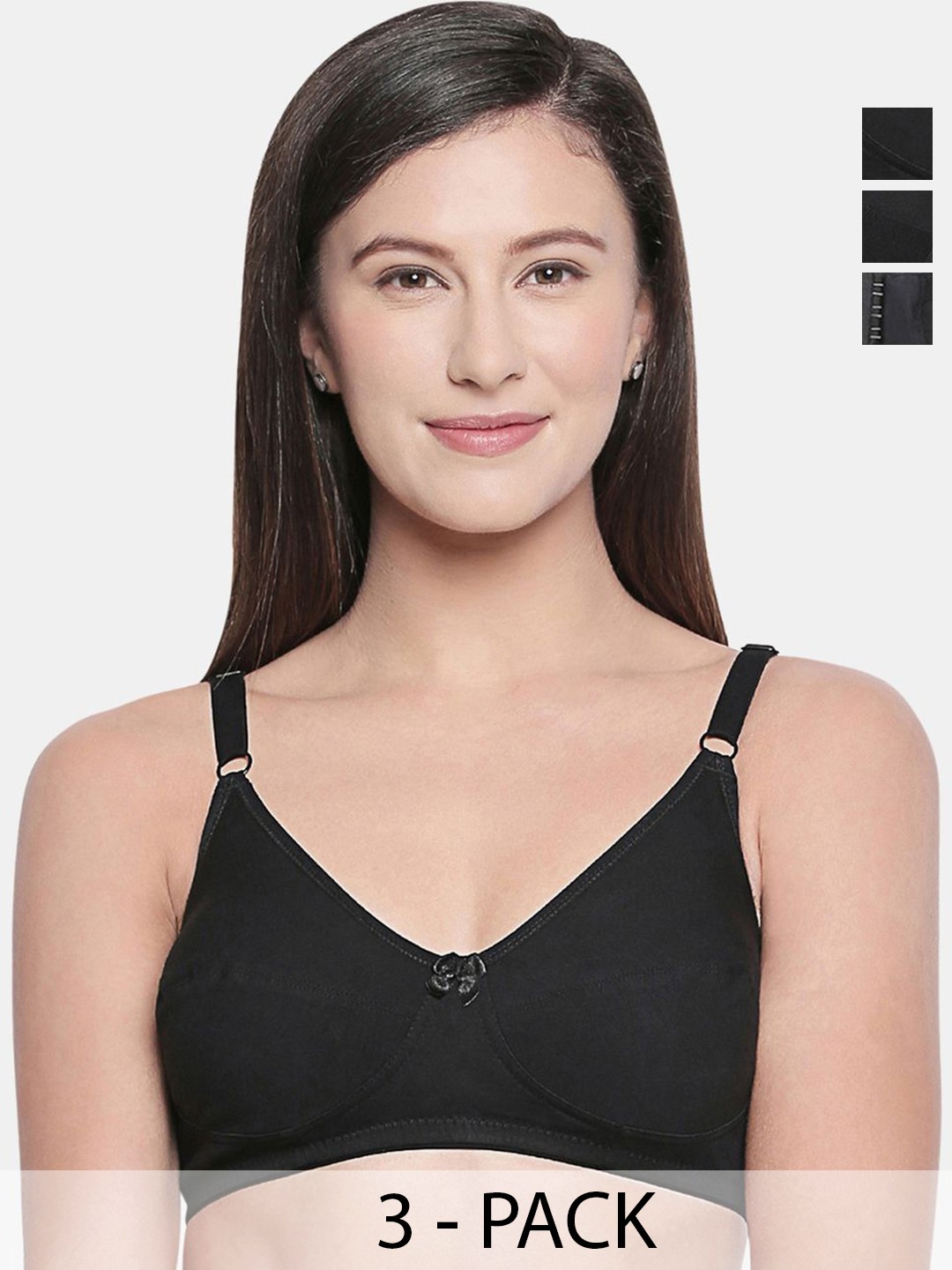 

Bodycare Women Solid 3 Pcs Cotton Non Padded Non wired Full Coverage Bra, Black