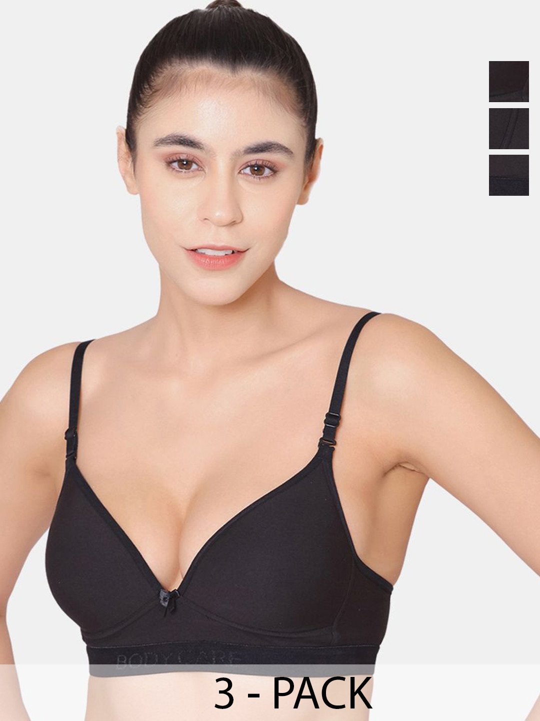 

Bodycare Pack of 3 Full Coverage Anti Bacterial Heavily Padded T-Shirt Bra, Black