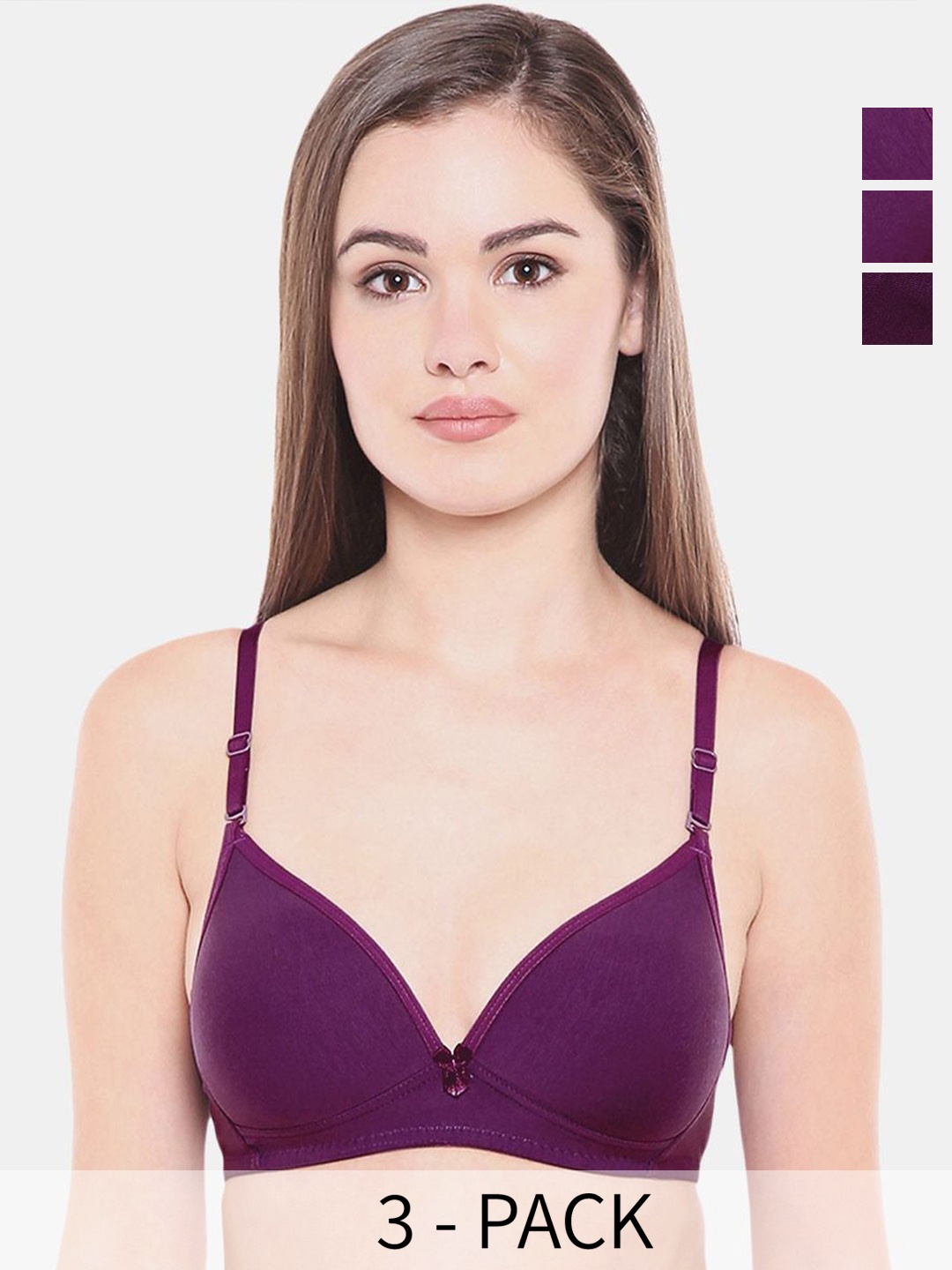 

Bodycare Pack of 3 Full Coverage Heavily Padded Non wired Tshirt Bra, Purple