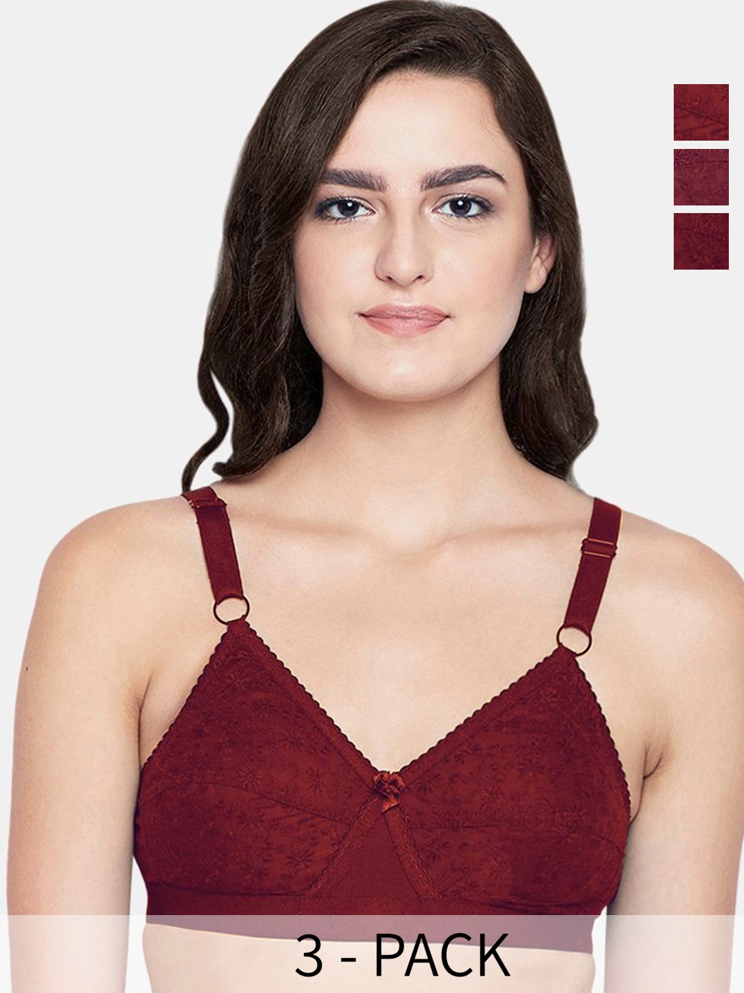 

Bodycare Women Pack of 3 Self Design Full Coverage Bra, Maroon