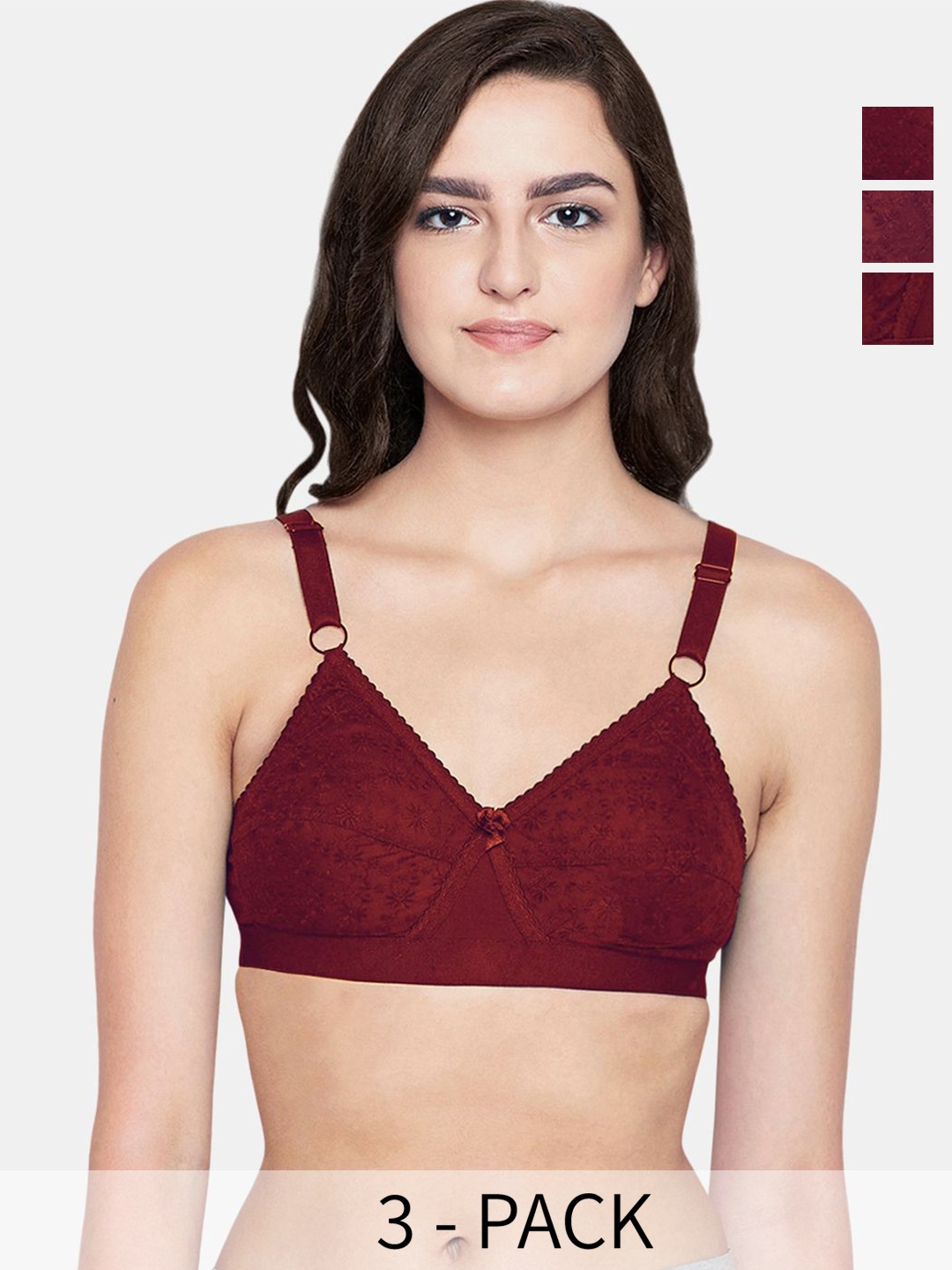 

Bodycare Pack Of 3 Full Coverage Cotton Lightly Padded T-shirt Bra, Maroon