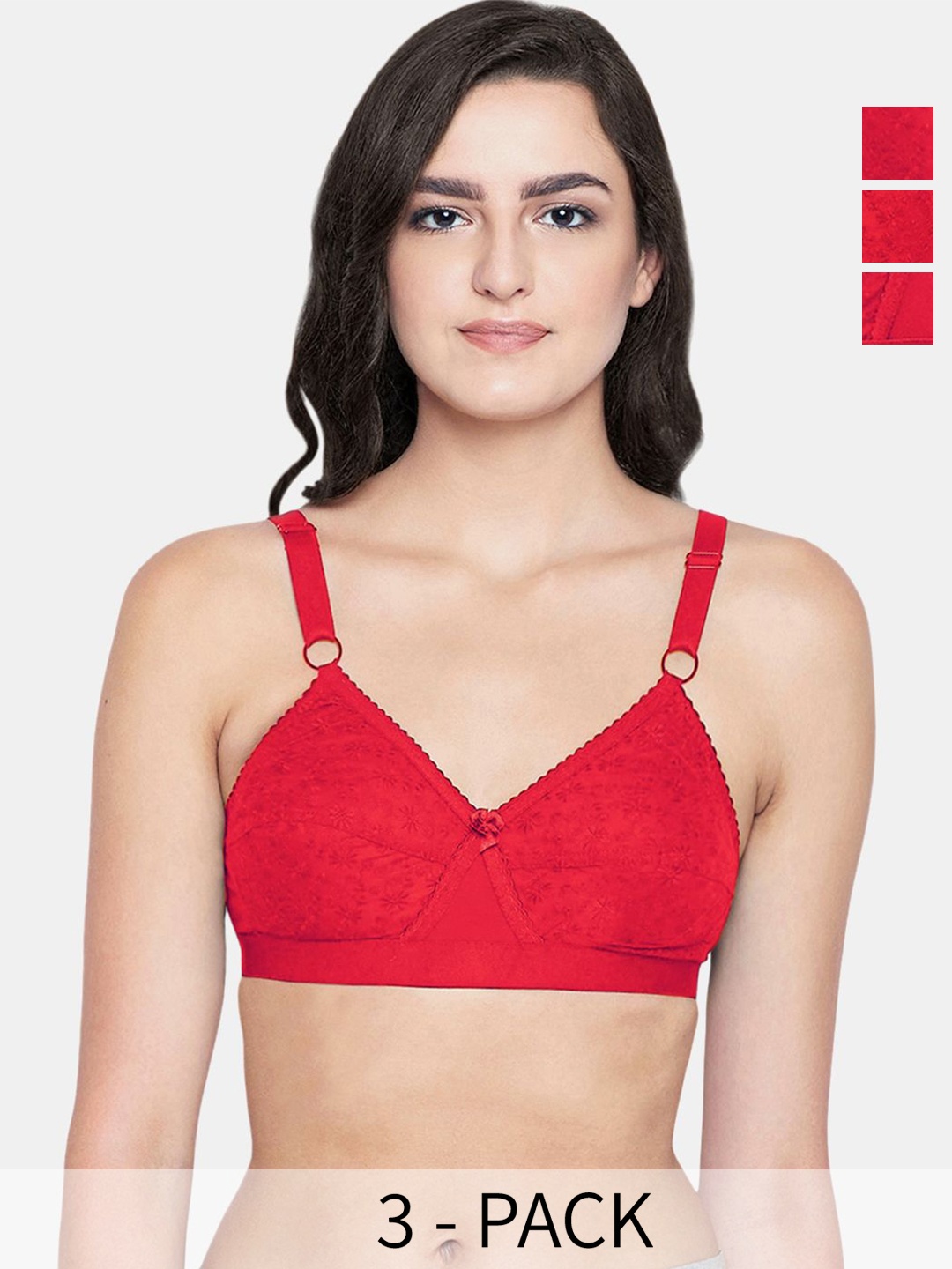 

Bodycare Pack Of 3 Full Coverage Cut and Sew Anti Bacterial Lightly Padded T-shirt Bra, Red