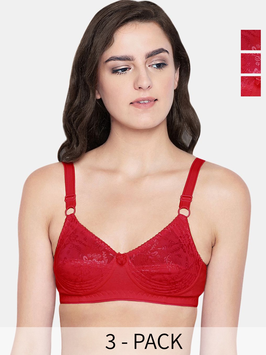 

Bodycare Pack of 3 Full Coverage Non Padded Non wired Seamless cup Bra, Red