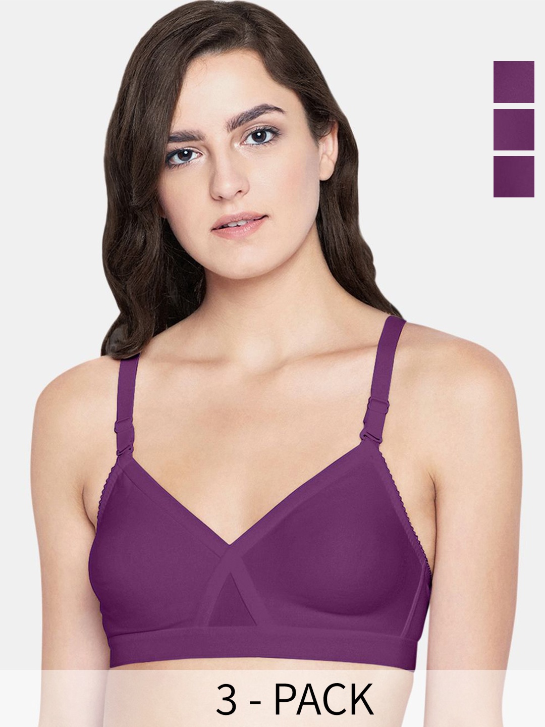 

Bodycare Full Coverage Non Padded T-shirt Bra Pack of 3, Purple